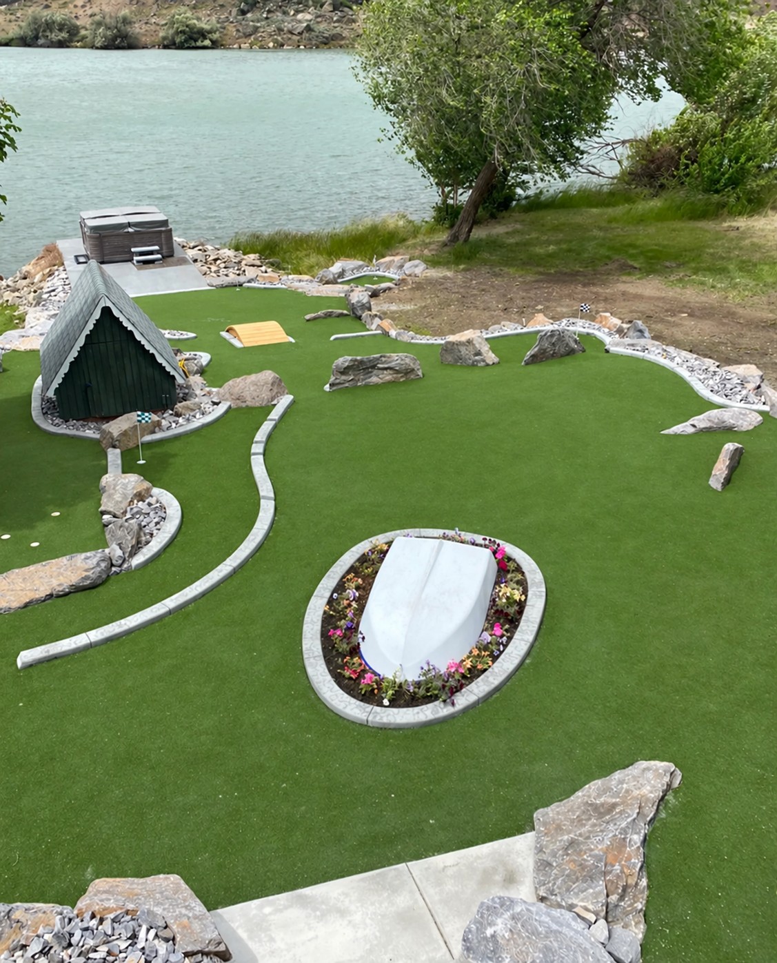 Putting green overlooking the lake