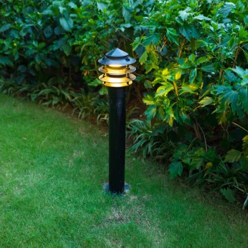 Bollard light along a garden path